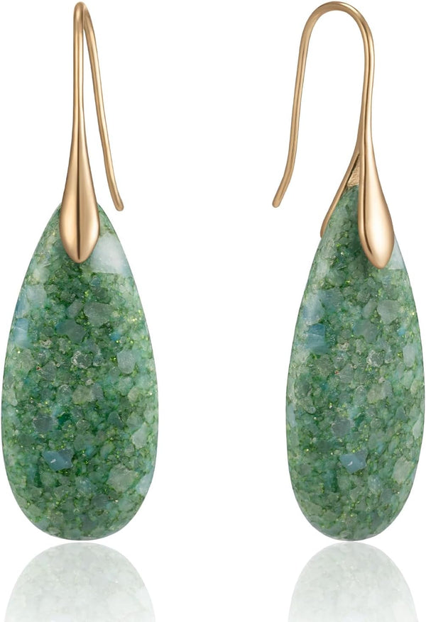 Stone Fishhook Dangle Drop Earrings