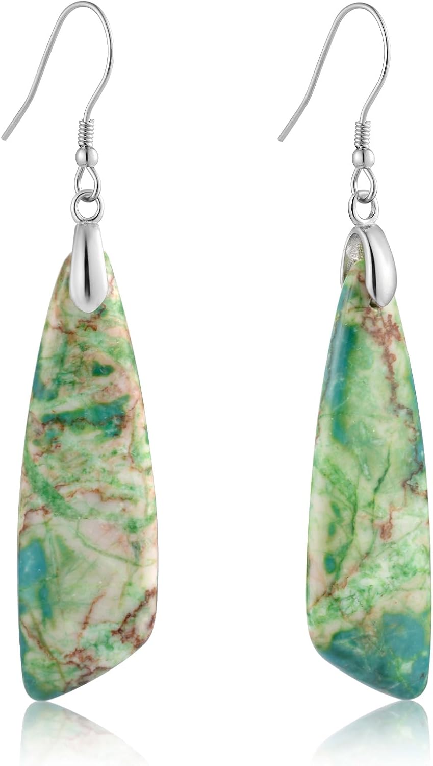 Jasper Stone Fishhook Drop Earrings