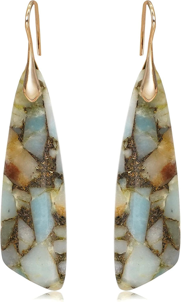 Natural Stone Triangle Boho Dangle Earrings