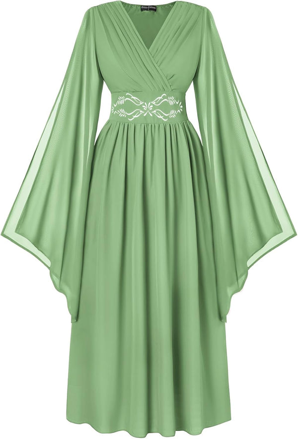 Scarlet Darkness Women's Renaissance Costume V Neck Medieval Fairy Dresses