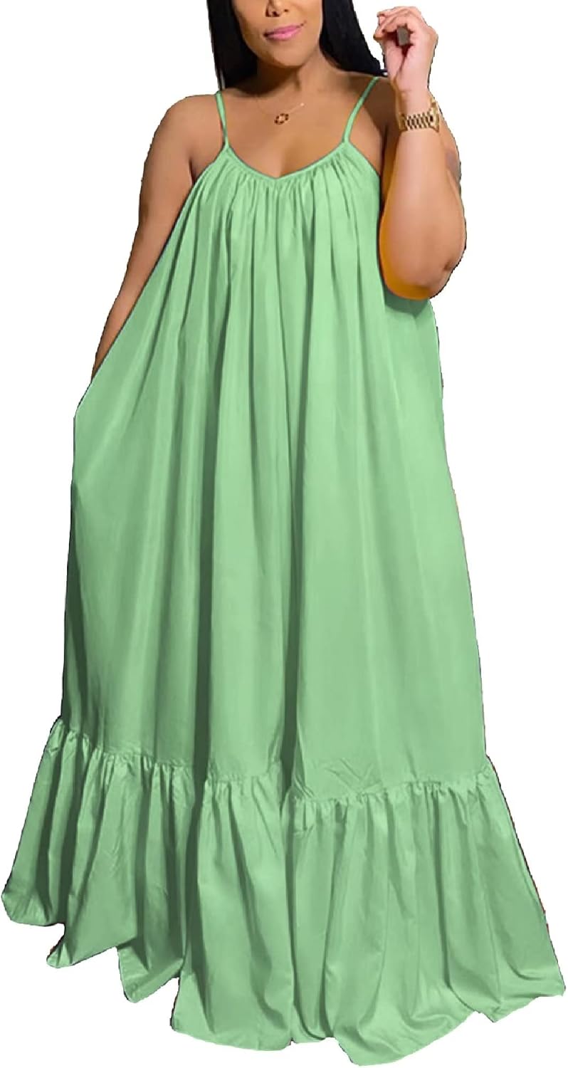 Women's Spaghetti Strap Oversized Loose Beach Long Maxi Swing Dress