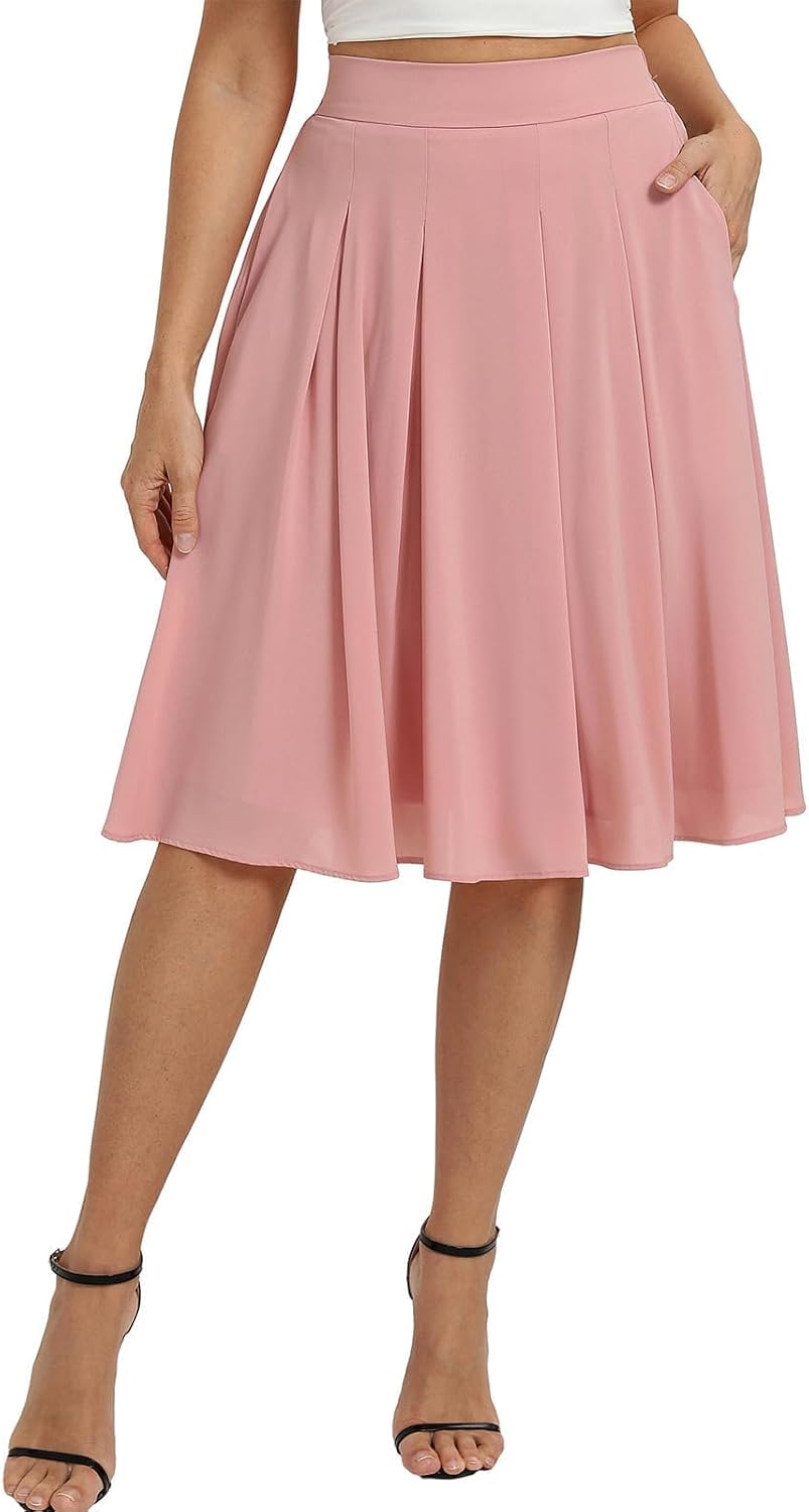 Belle Poque Women Pleated A Line Skirt Below Knee Length