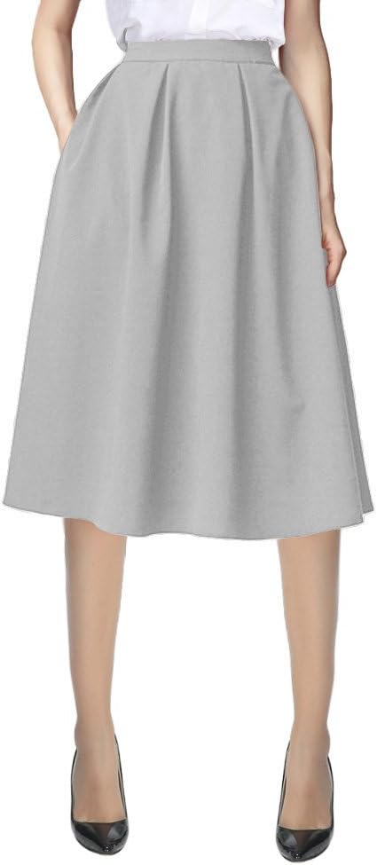 Urban CoCo Women's Knee Length A Line Midi Skirt Casual Work Elastic High Waisted Skirts with Pockets