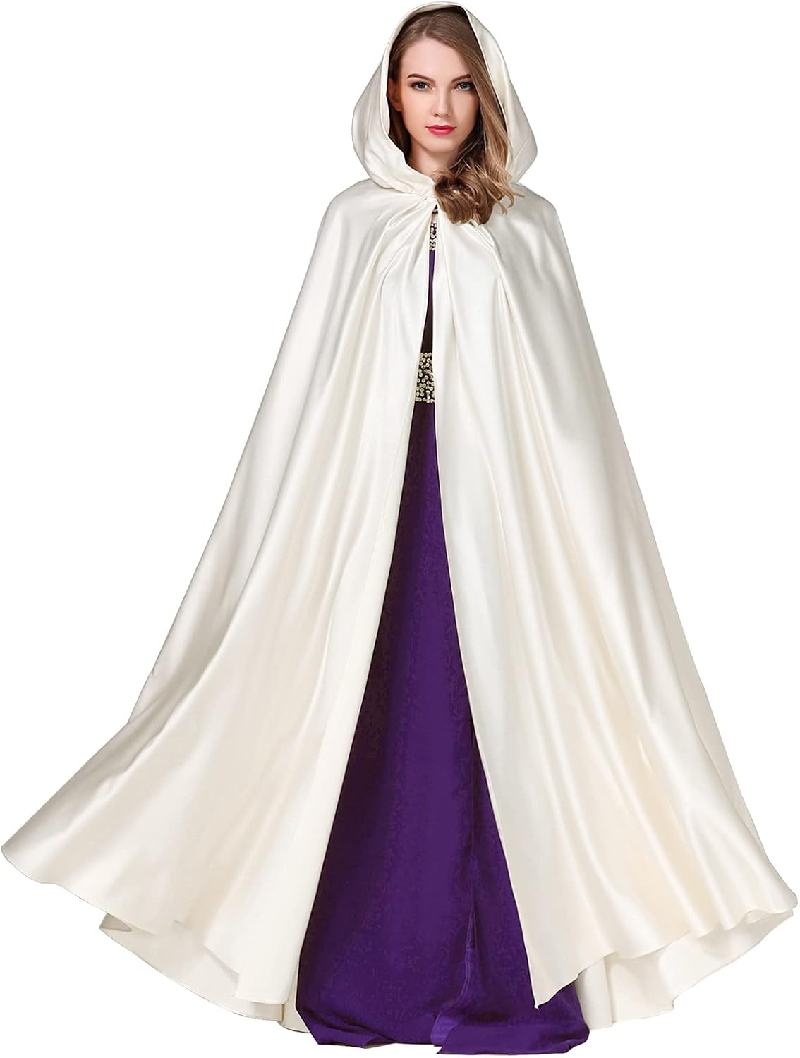 BEAUTELICATE Women's Wedding Hooded Cape Bridal Cloak Poncho Full Length