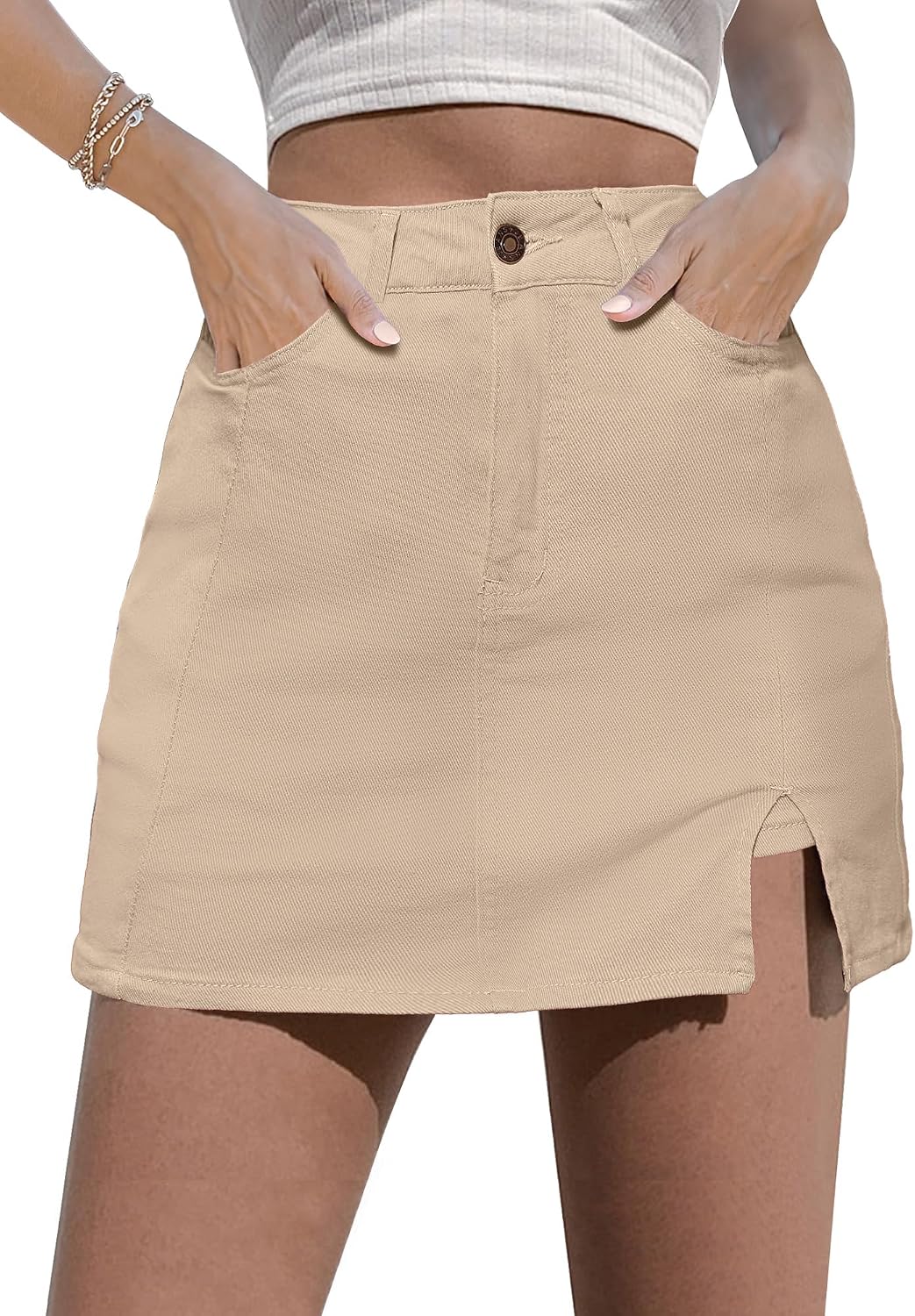 luvamia Jean Skort Women High Waisted Stretchy Denim Mini Skirt Side Slit | Jean Skirt with Shorts Underneath, Trendy, Stretch, Cute, Y2k, Denim Skorts, Jean Shorts, Country Concert Outfits for Women