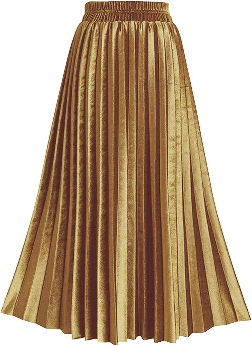TONCHENGSD Women's Fall Winter Velvet Midi Skirt High Elastic Waist Pleated Skirt