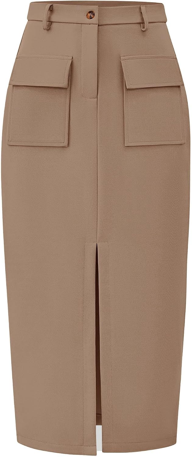 KIRUNDO Womens High Waist Cargo Midi Pencil Skirt
