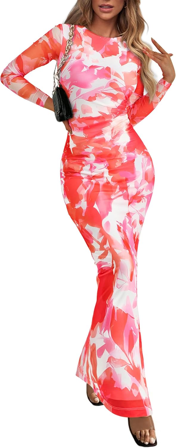 PRETTYGARDEN Women's Floral Bodycon Maxi Fall Dress