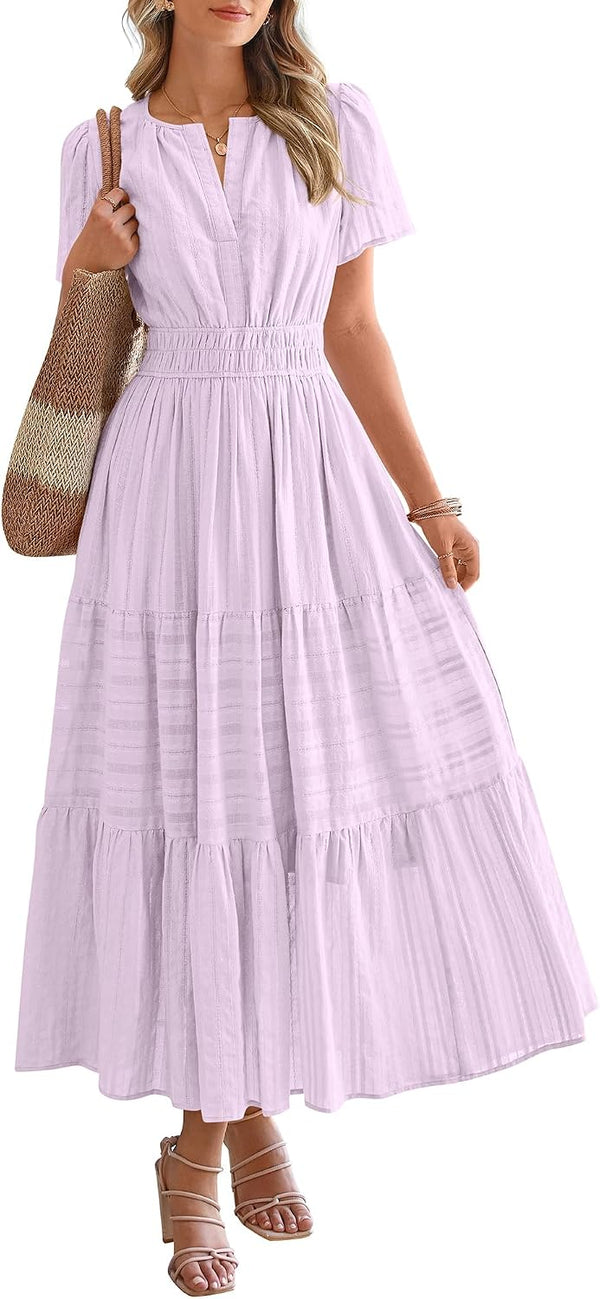 BTFBM Womens Summer 2026 Casual Maxi Dresses Lightweight Short Sleeve Dress