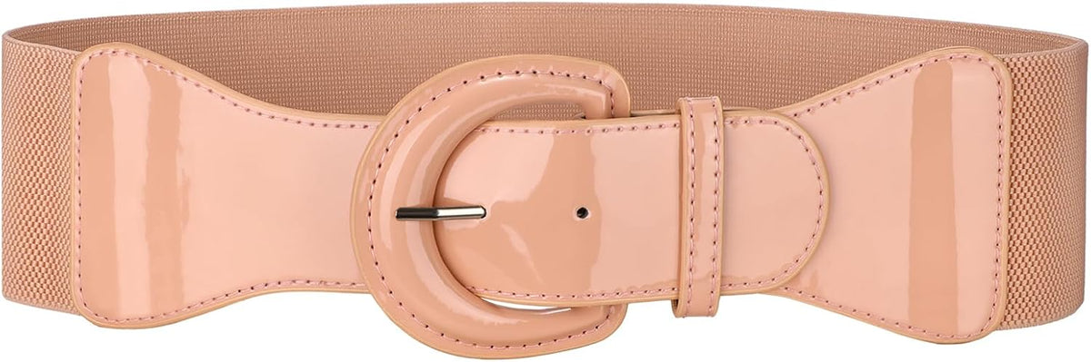JASGOOD Women Wide Elastic Belts Vintage Chunky Buckle Patent Leather Belt
