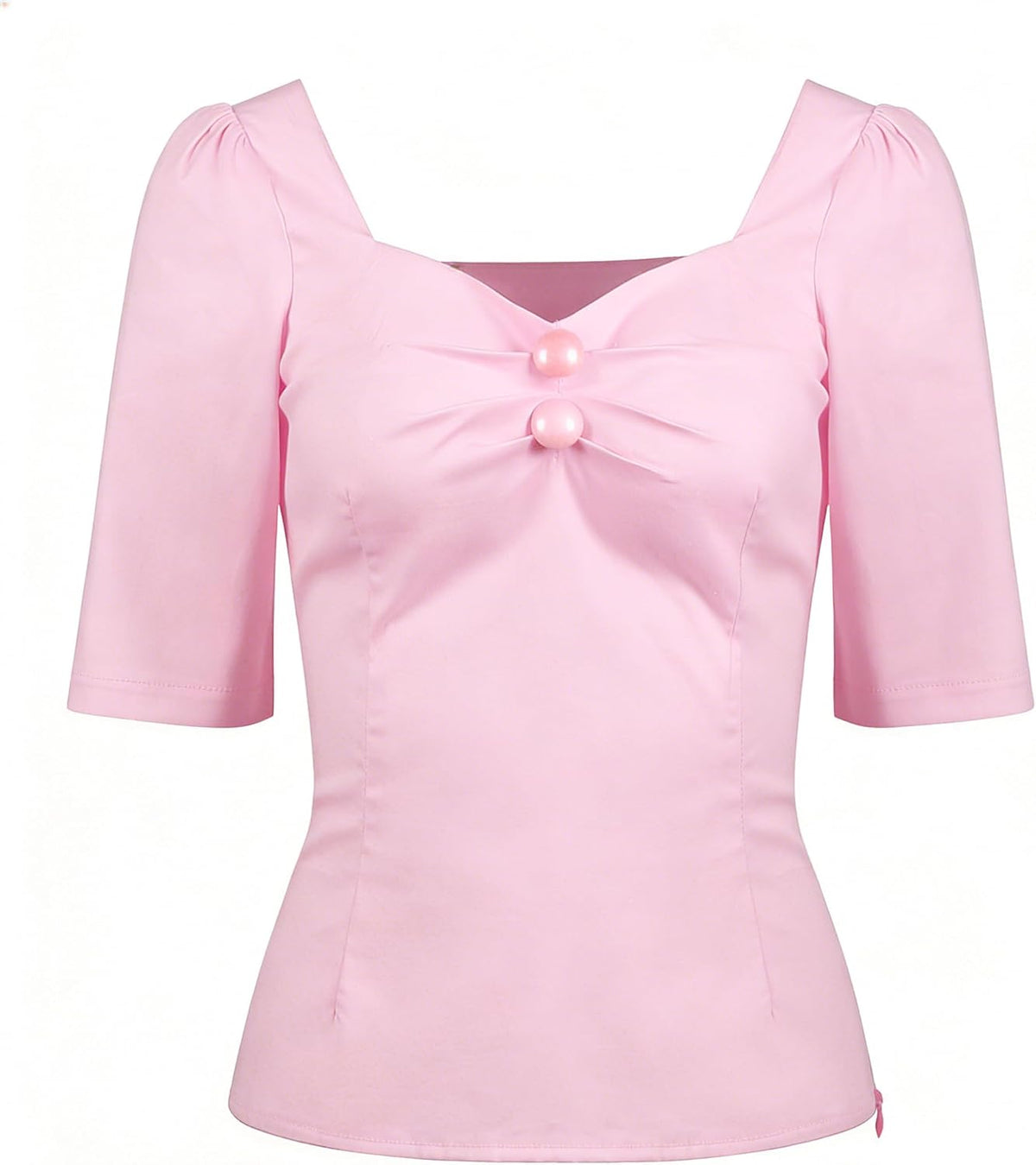YARN & INK Women's 1950s Pinup Tops, Rockabilly Vintage Blouse Medium Sleeves Sweetheart V-Neck Shirt