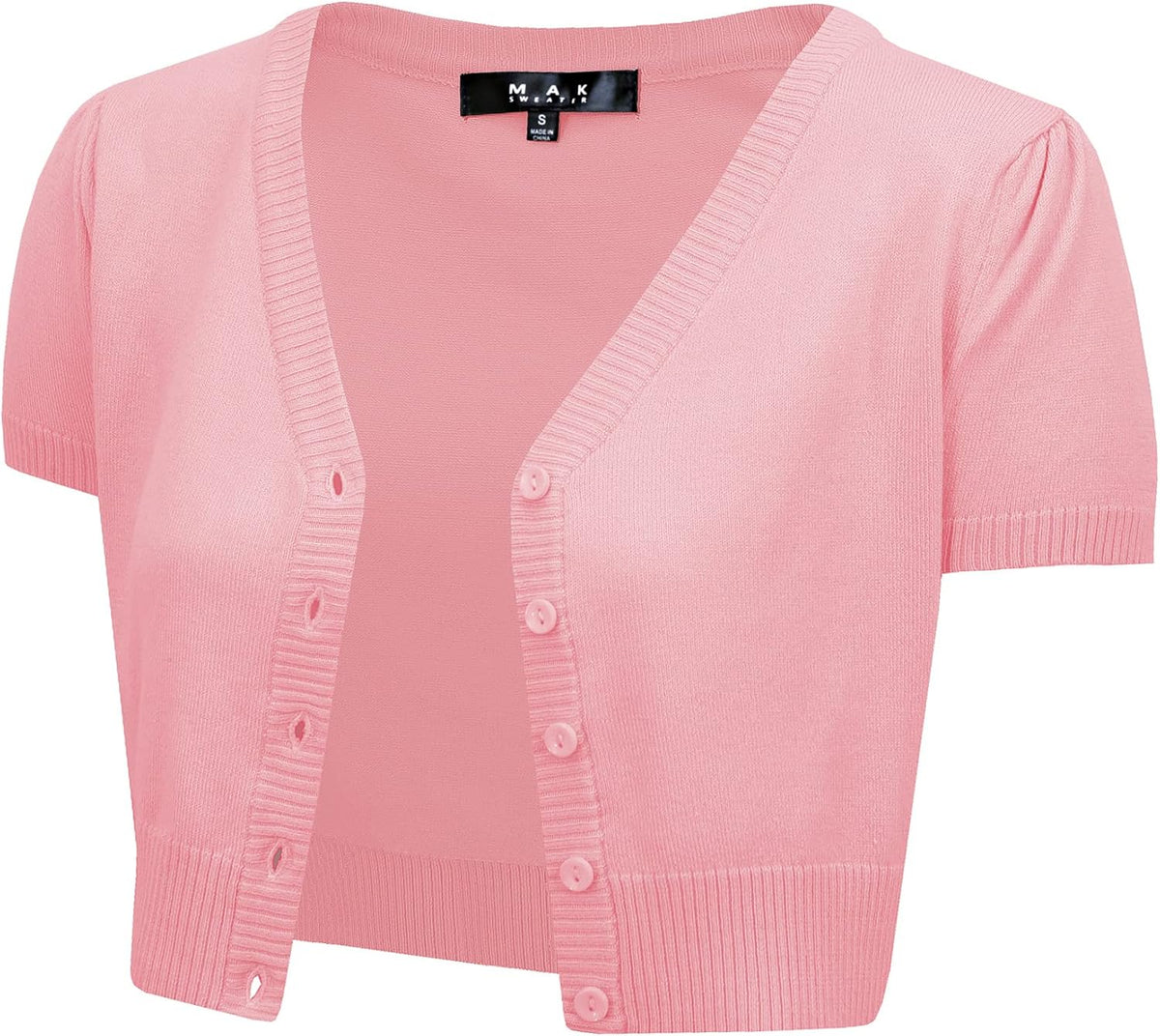 YEMAK Women's Cropped Bolero Cardigan – Short Sleeve V-Neck Basic Classic Casual Button Down Knit Soft Sweater Knitted Top