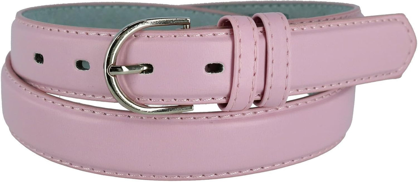 Ctm Women's Leather Dress Belt 1 1/8 Inch Silver Buckle