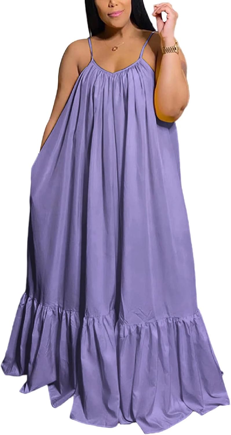 Women's Spaghetti Strap Oversized Loose Beach Long Maxi Swing Dress