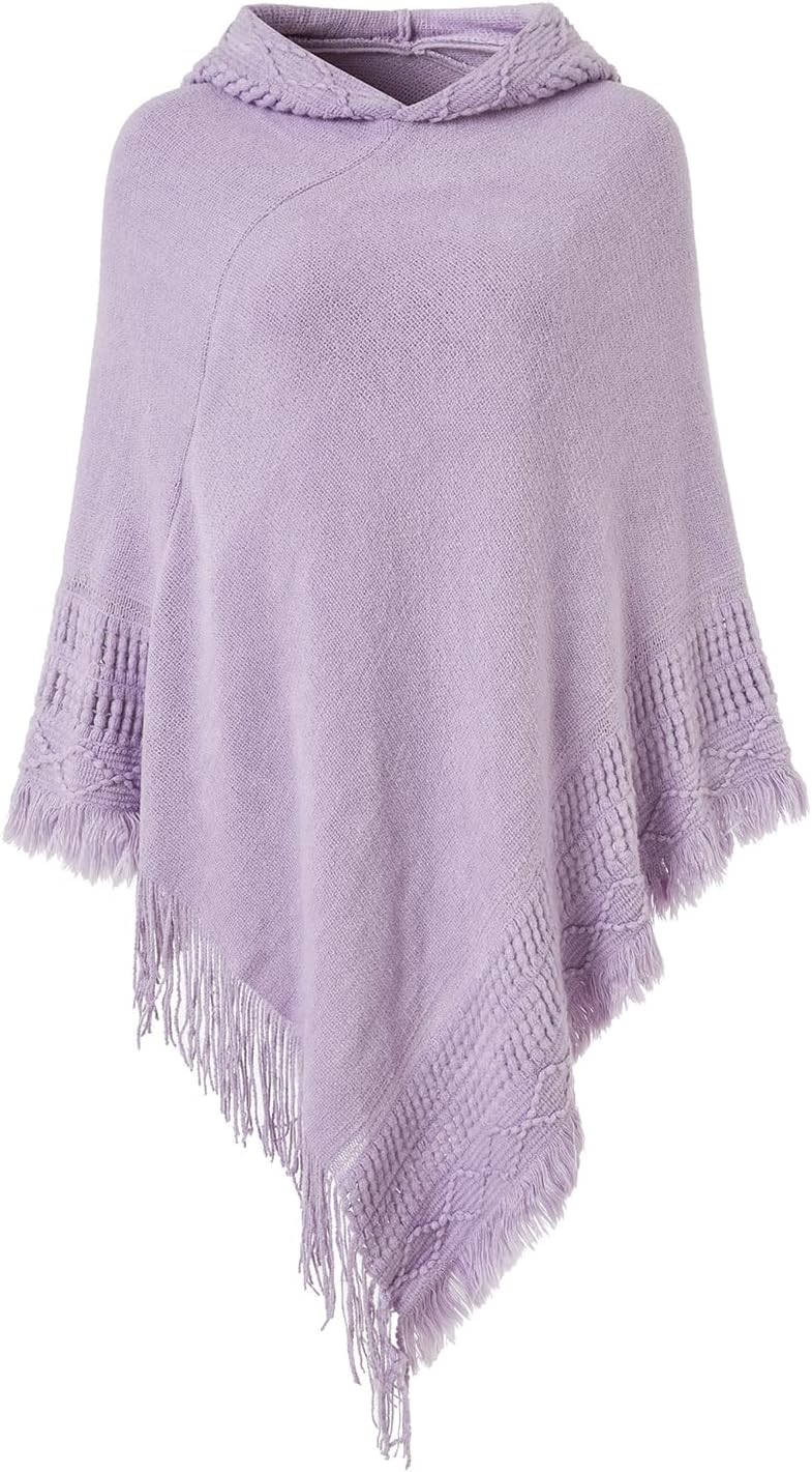 Ferand Women's Witchy Hooded Knit Poncho with Fringe