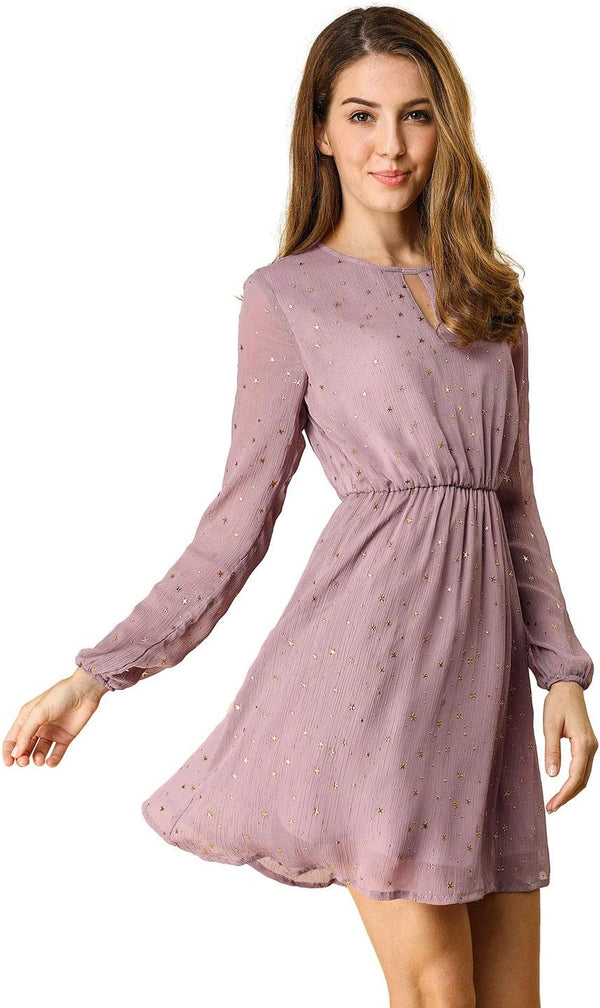 Allegra K Women Metallic Star Choker V Neck Party Flared A-Line Dress