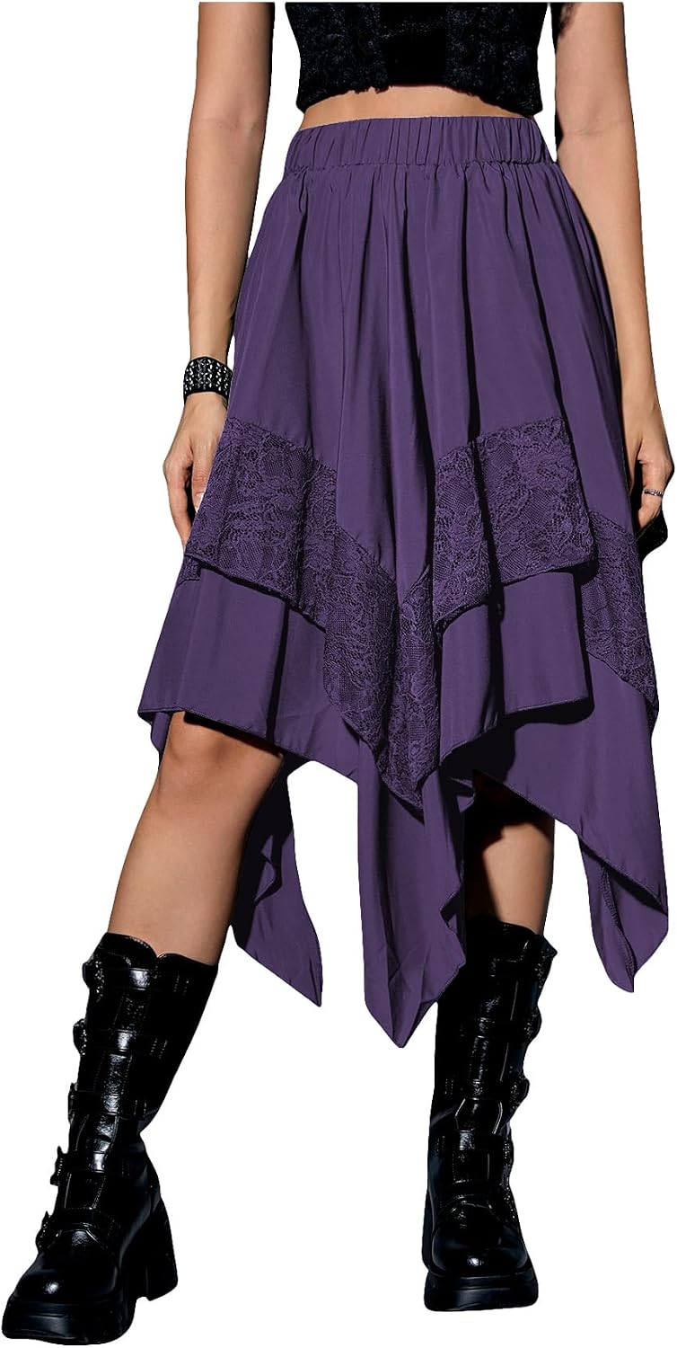 Verdusa Women's Renaissance Flowy Lace Asymmetrical Skirt Whimsical Clothes