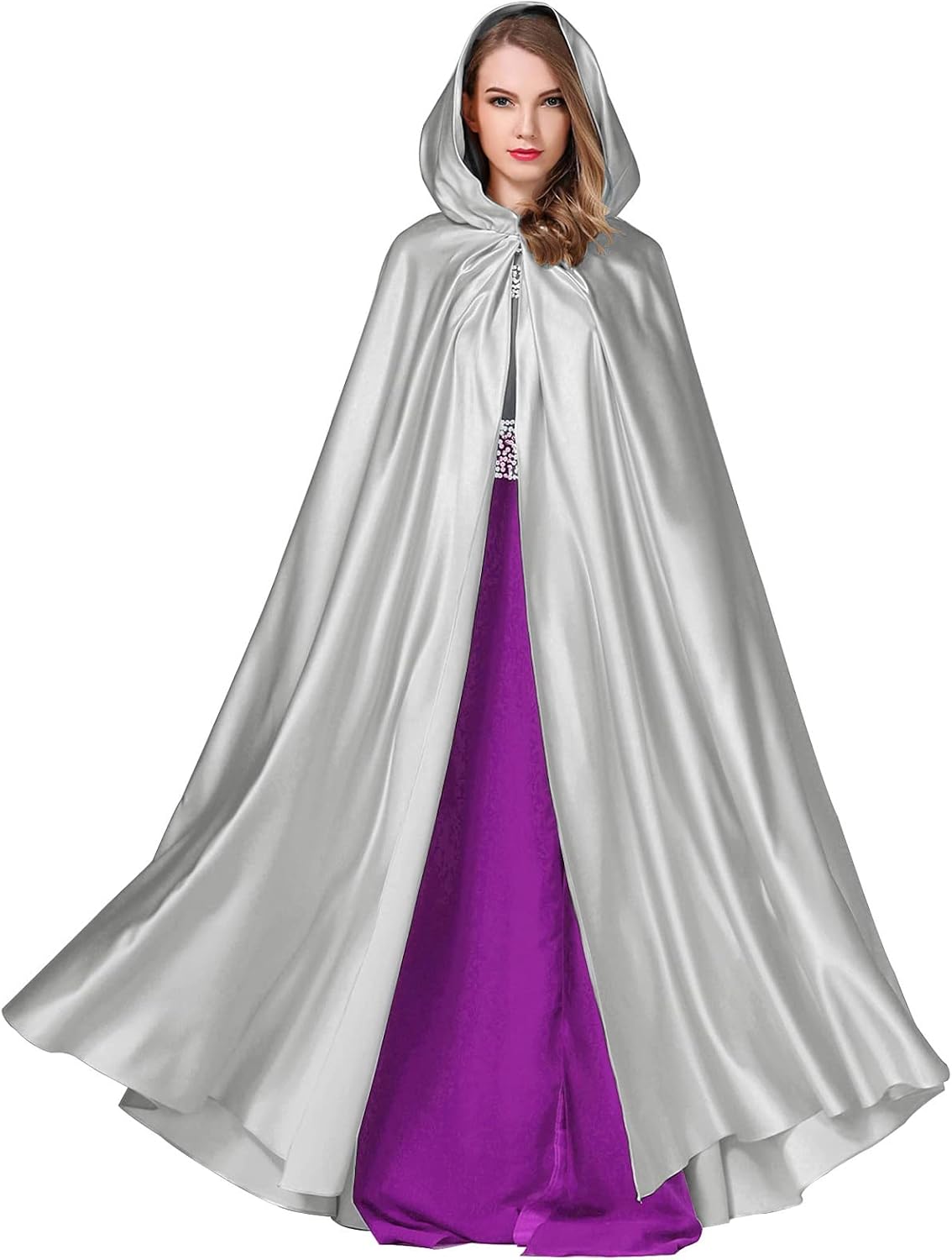 BEAUTELICATE Women's Wedding Hooded Cape Bridal Cloak Poncho Full Length