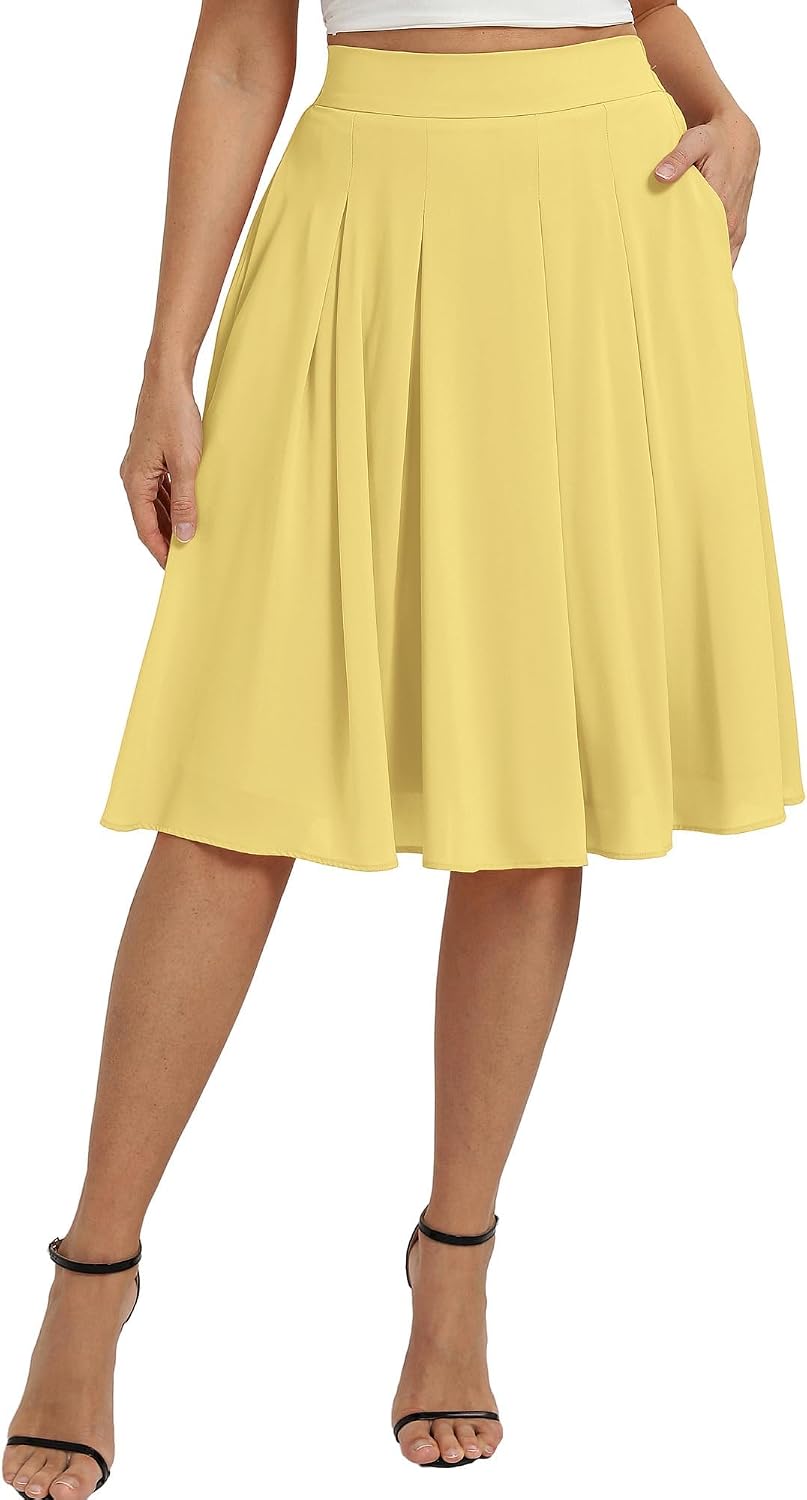 Belle Poque Women Pleated A Line Skirt Below Knee Length