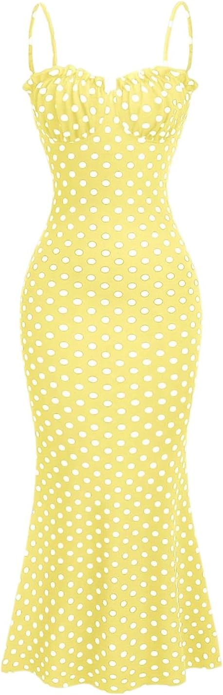 Milumia Women's Polka Dots Frill Trim Cami Dress Fishtail Maxi Dresses