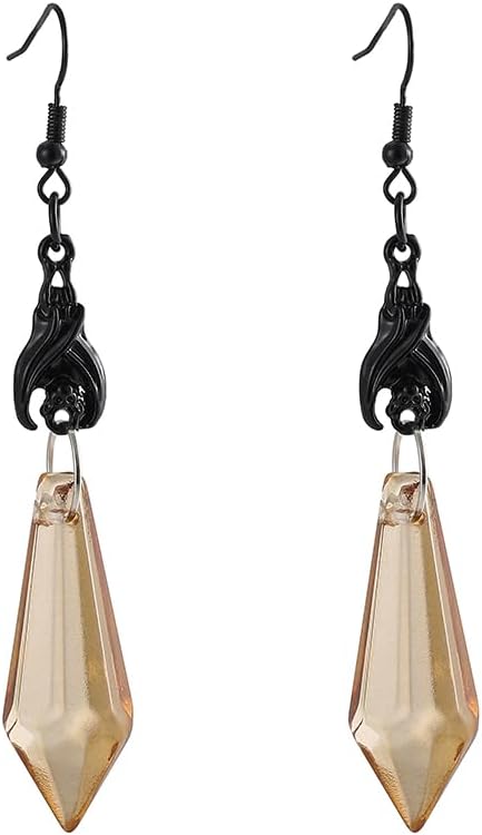 Gothic Dark Bat Dangle Earrings Red Black Crystal Gems Bat Earrings Punk Rock Style Bats Animal Earrings Halloween Costumes Earrings Jewelry for Women