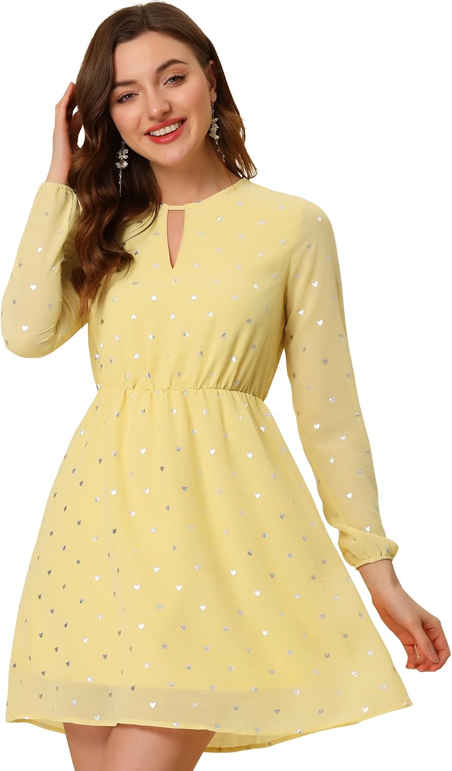 Allegra K Women Metallic Star Choker V Neck Party Flared A-Line Dress