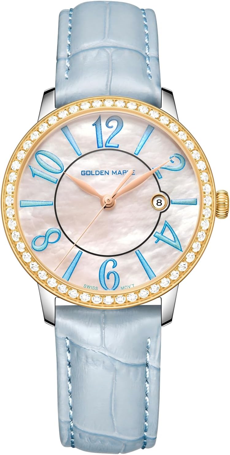 GOLDEN MAPLE Dainty Watches for Women, Mother-of-Pearl Dial and Swiss