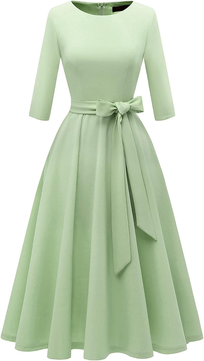 DRESSTELLS Cocktail Dresses for Women, Vintage Wedding Guest 3/4 Sleeves Formal Church Tea Dress