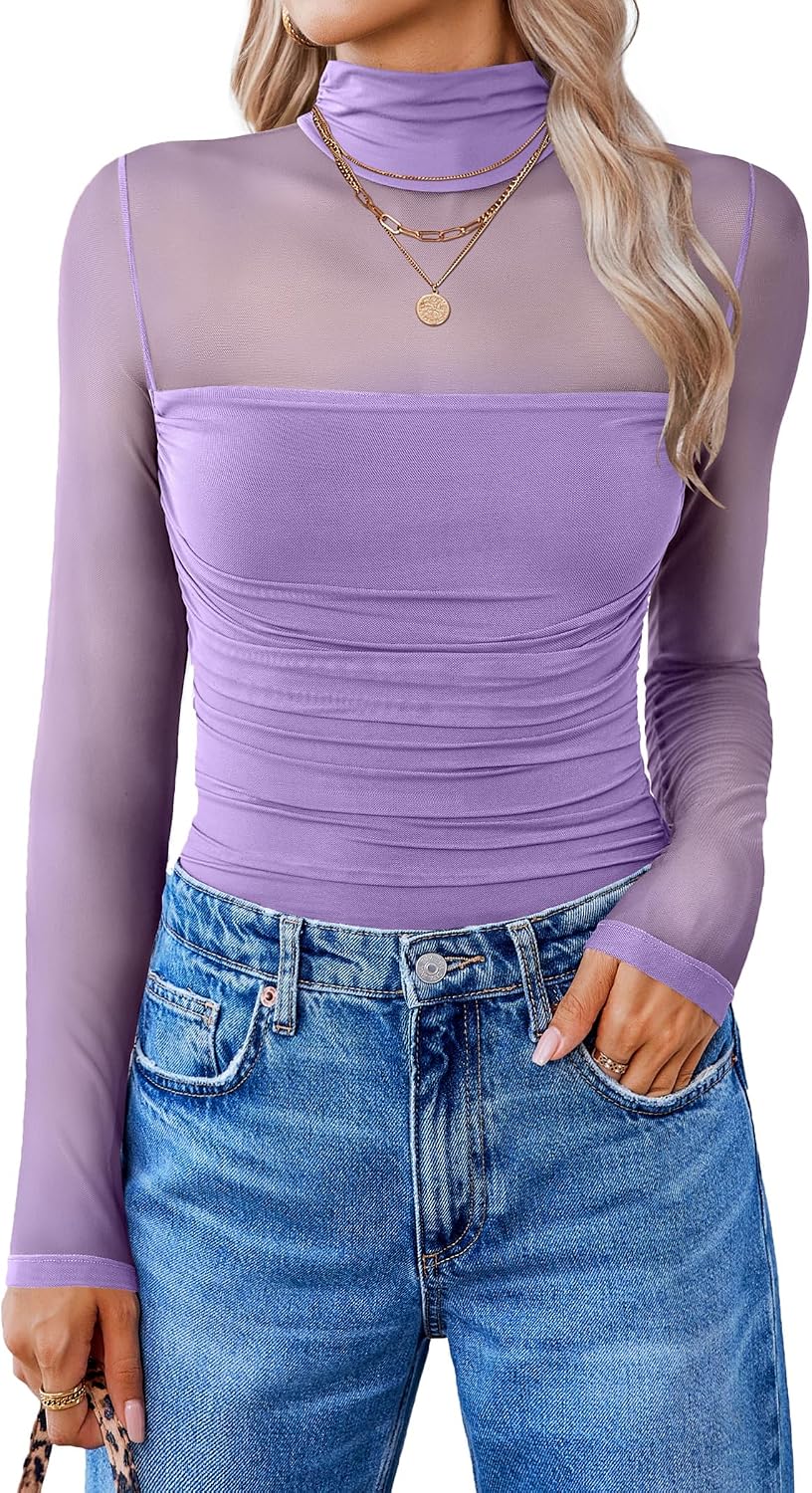 Avidlove Women Long Sleeve Bodysuit Turtle Neck Shapewear Body Suits Mesh One Piece Leotard Shirt Going Out Tops Fall Outfits