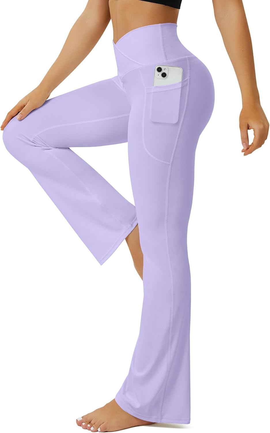 Fohofo Yoga Pants Women With Pockets Crossover High Waisted Bootcut