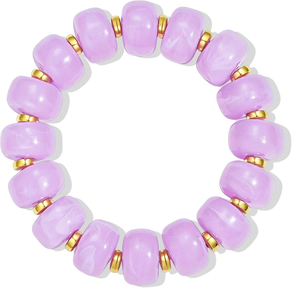 Bead Bracelet for Women Vibrant Color Resin Beads Bracelets Elastic Stretch Chunky Bracelet Boho Summer Beach Vacation Jewelry
