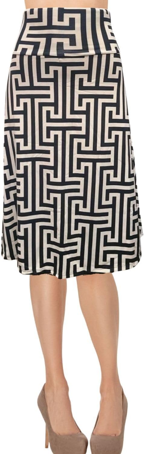 Women's A-Line Foldover Lightweight Flare Midi Pull On Closure Skirt