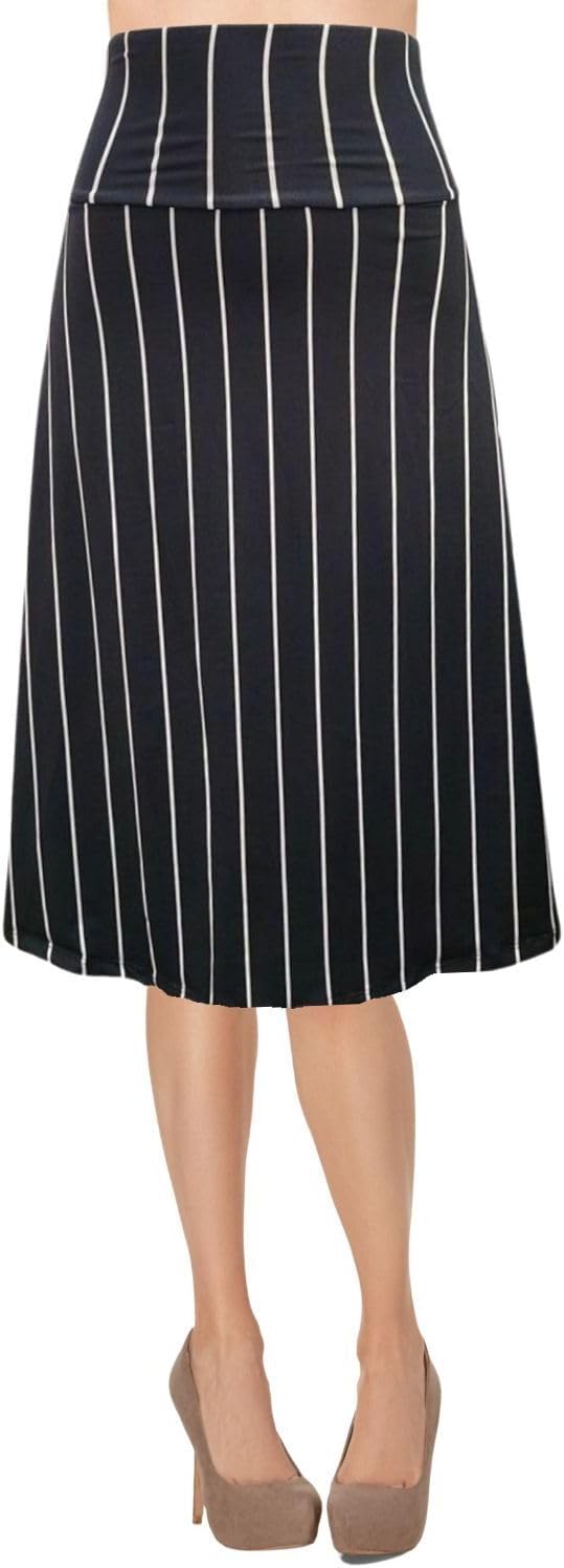 Women's A-Line Foldover Lightweight Flare Midi Pull On Closure Skirt