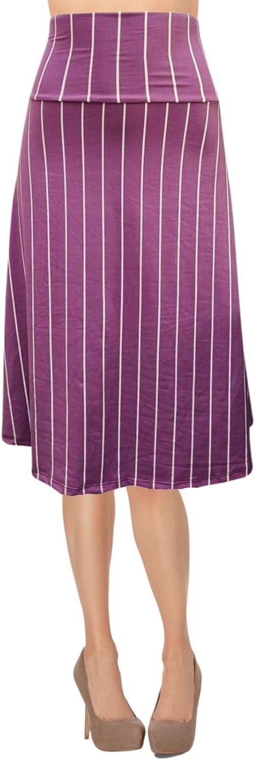 Women's A-Line Foldover Lightweight Flare Midi Pull On Closure Skirt