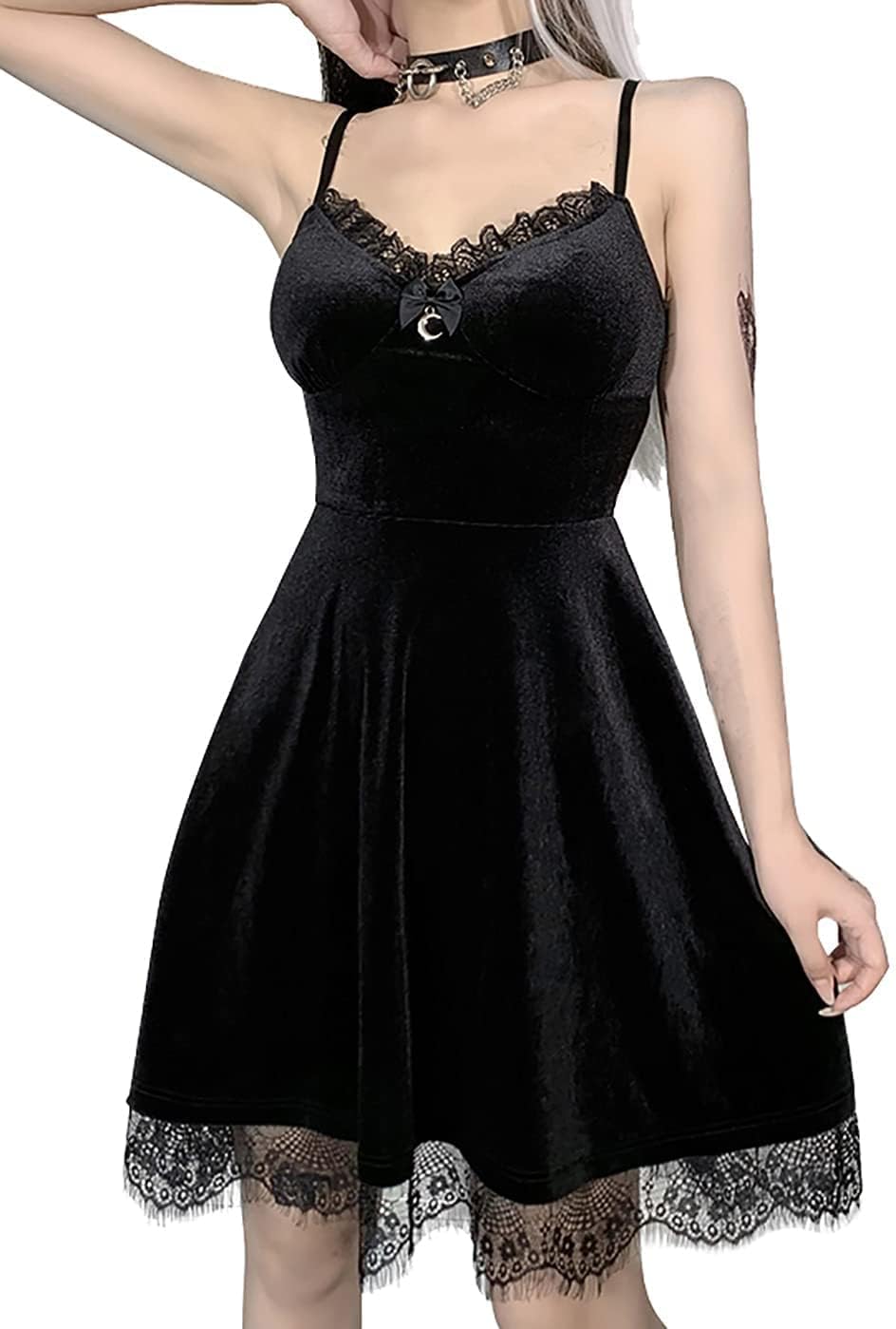 TSMNZMU Womens Gothic Velvet Dress Witchy Moon Charm Lolita Cami Dresses