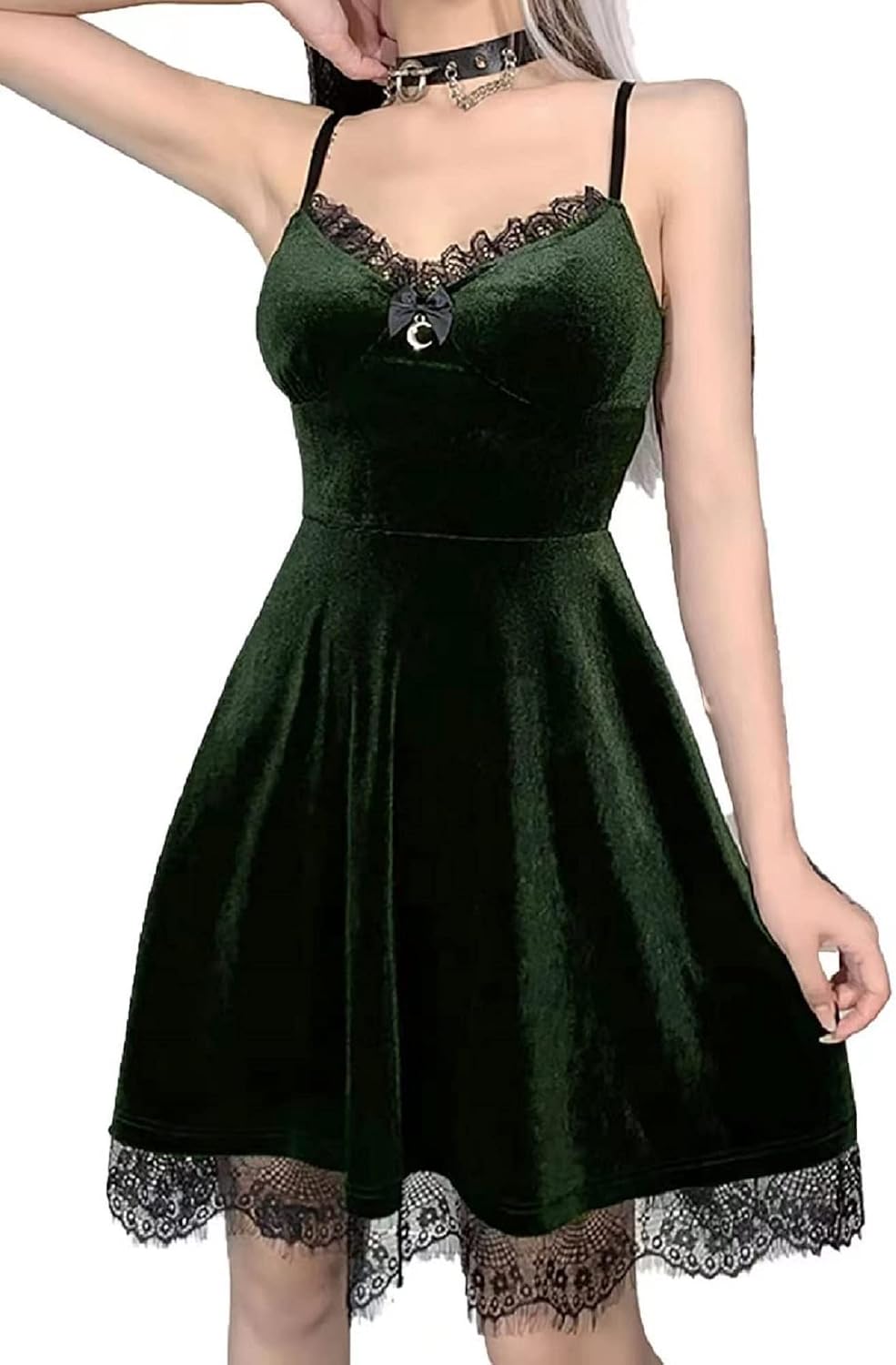 TSMNZMU Womens Gothic Velvet Dress Witchy Moon Charm Lolita Cami Dresses