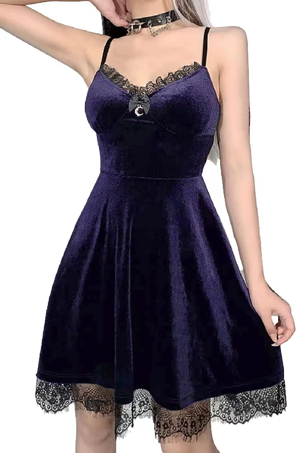 TSMNZMU Womens Gothic Velvet Dress Witchy Moon Charm Lolita Cami Dresses
