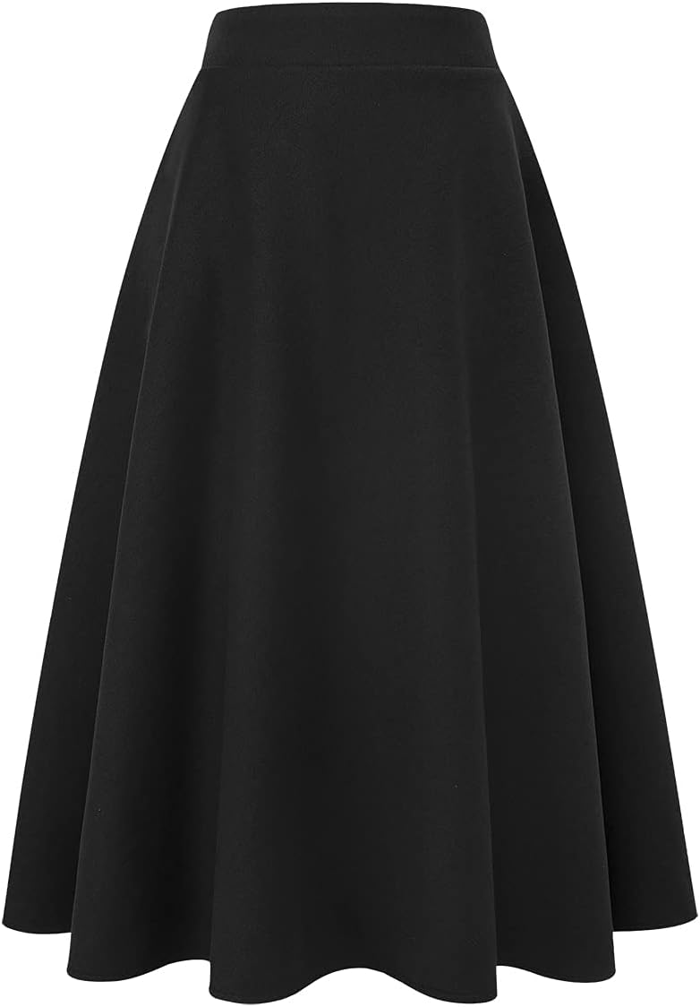 Womens Long Wool Plaid Skirt Aline High Waist Fall Winter Skirts