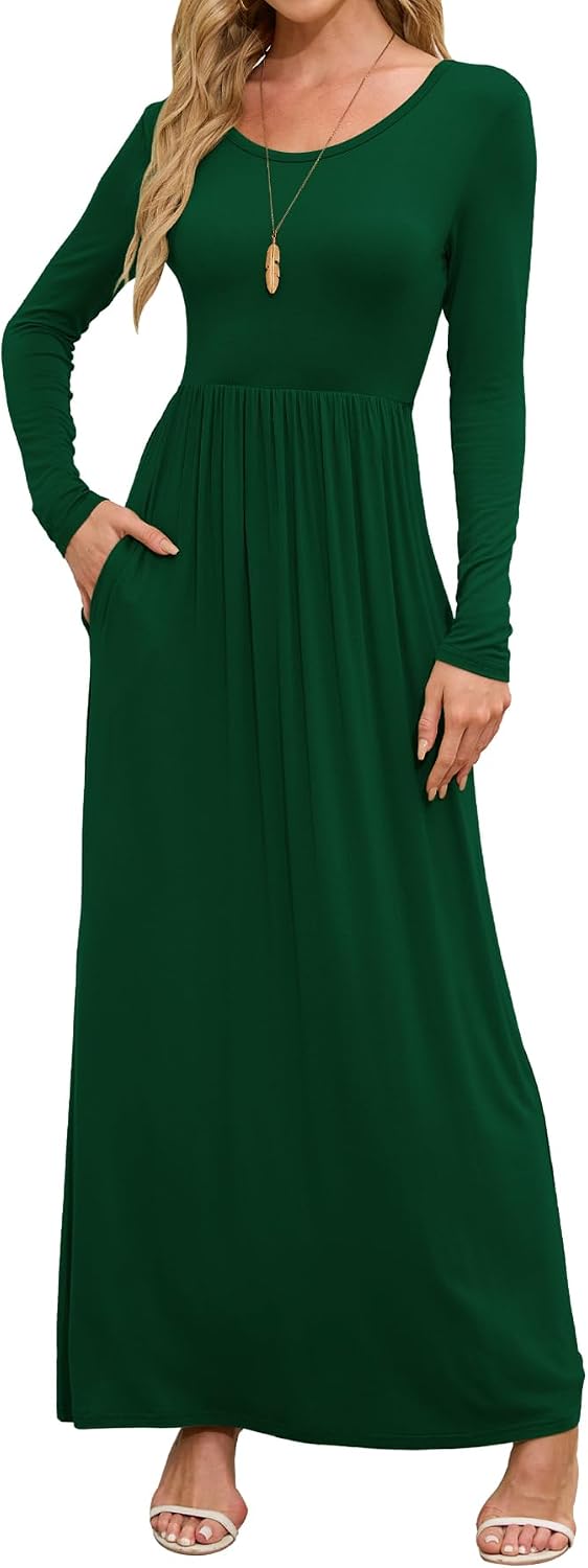 DEARCASE Women's Maxi Dress Long Sleeve Crewneck Empire Waist Long Dresses Secondary image