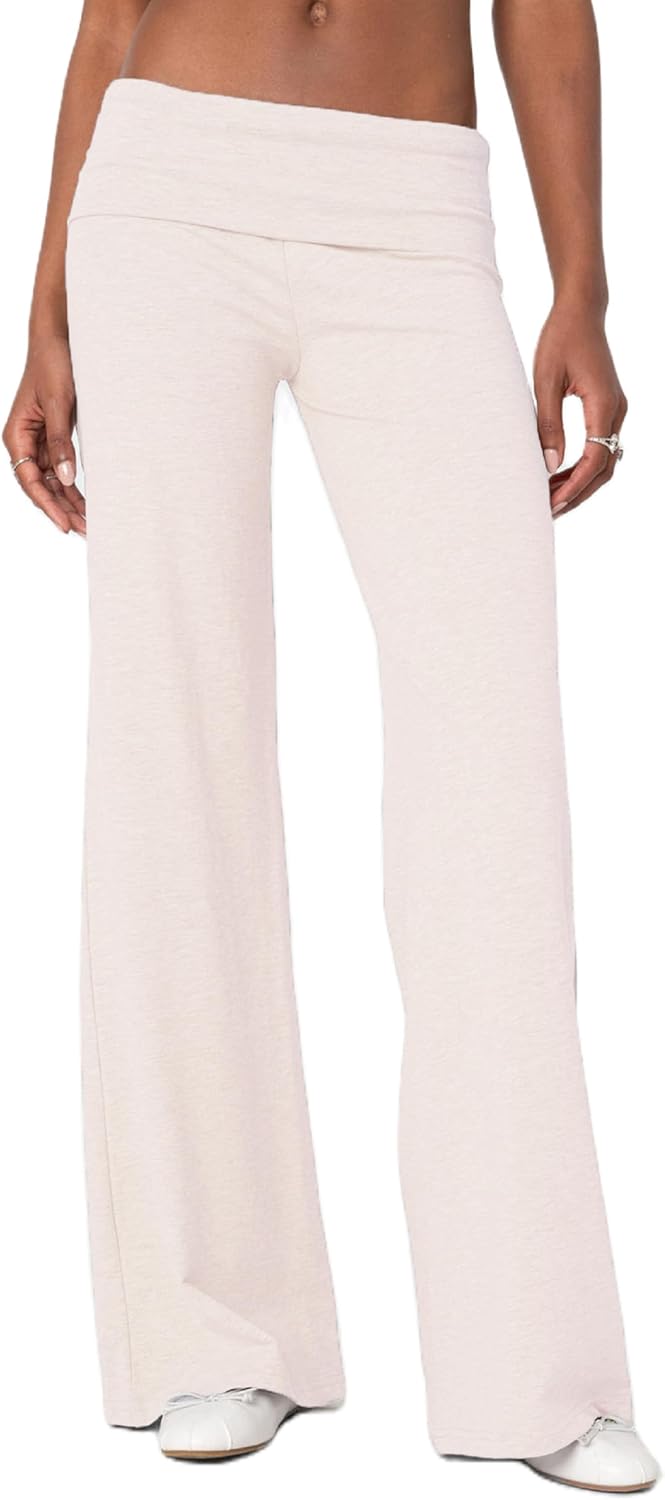 Women's Flare Skinny Pants Fold Over Leggings Stretch