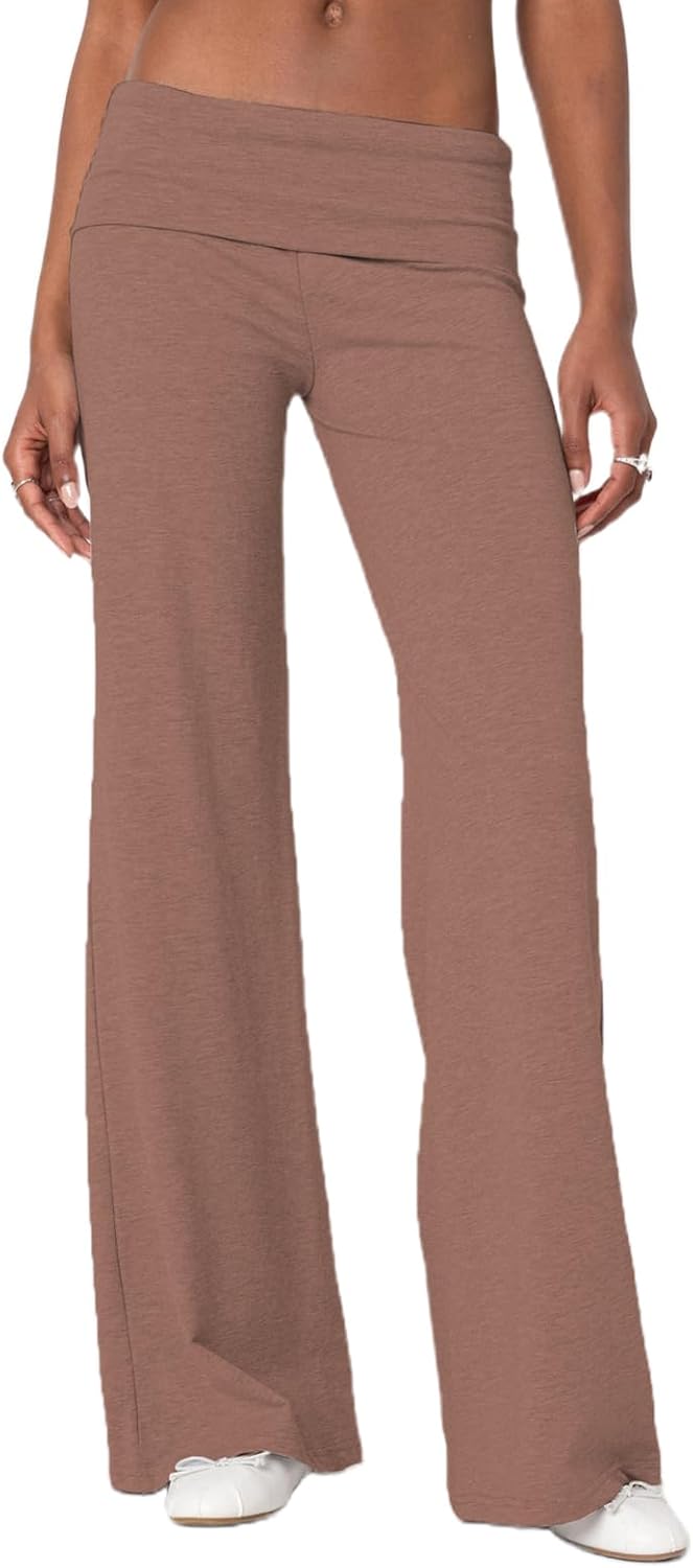 Women's Flare Skinny Pants Fold Over Leggings Stretch