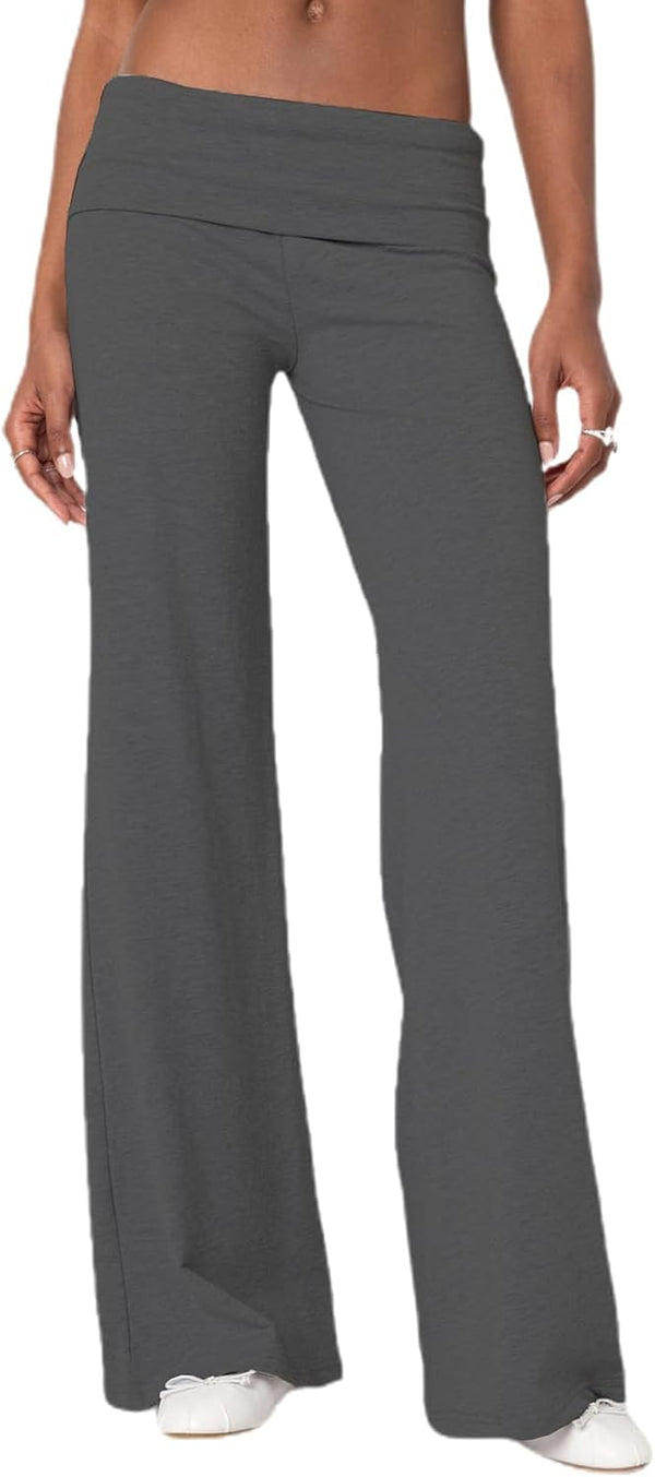 Women's Flare Skinny Pants Fold Over Leggings Stretch
