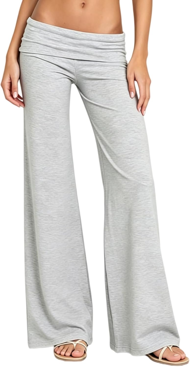Women's Flare Skinny Pants Fold Over Leggings Stretch