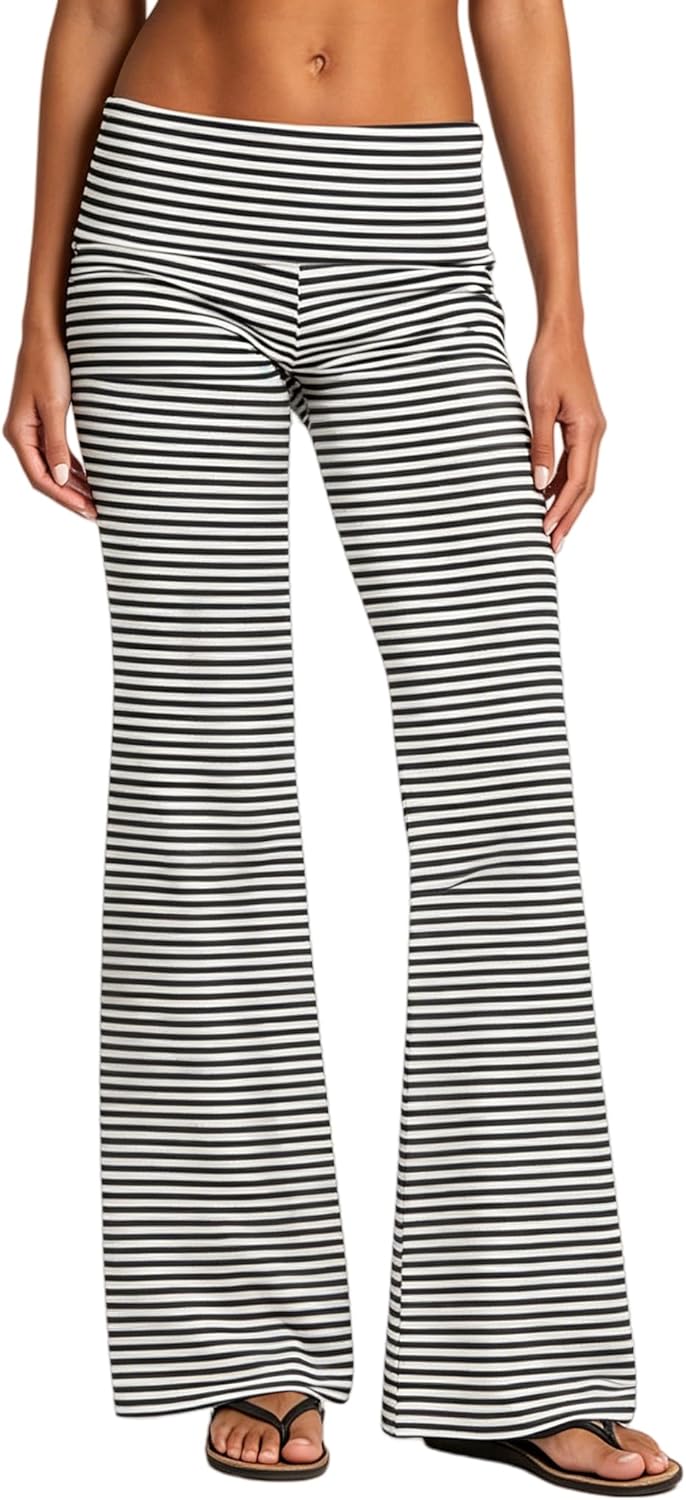 Women's Flare Skinny Pants Fold Over Leggings Stretch