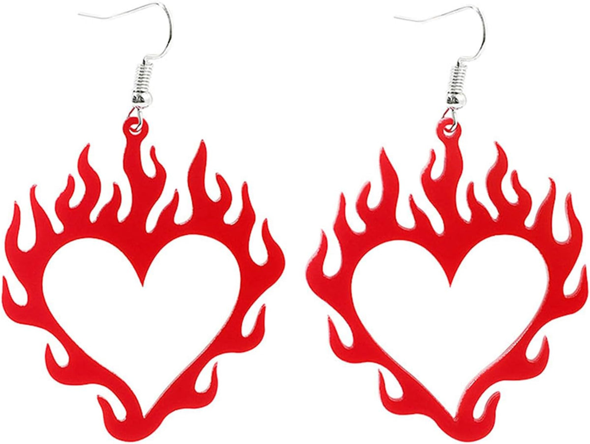 coadipress Punk Fire Element Circle Earrings for Women Flame Acrylic Geometric Round Black Flame Earrings Funny Creative Gothic Vintage Cosplay Halloween Exaggerated Drop Dangle Earrings