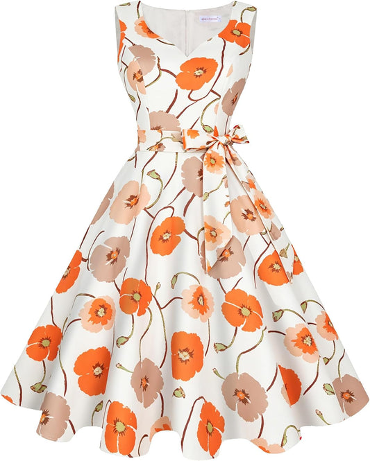 Girstunm 1950s Sleeveless Tea Party Swing Pockets Dress