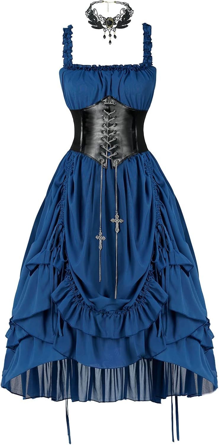 Steampunk Renaissance Costume Dress High Low Corset Midi Dresses Main image