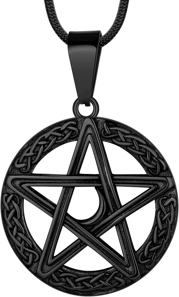 Hipunk Pentagram Pentacle Wiccan Necklace -Star Satanic Pendant 316L Stainless Steel Traditional Seal of Solomon Tetragrammaton Eliphas Levi's Pentagra Wicca Punk Retro Jewelry