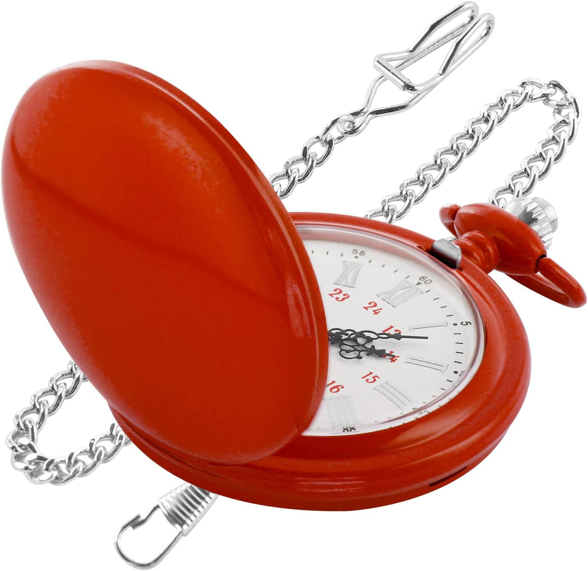 Smooth Cover Quartz Pocket Watch, Fashionable Roman Digital White Dial