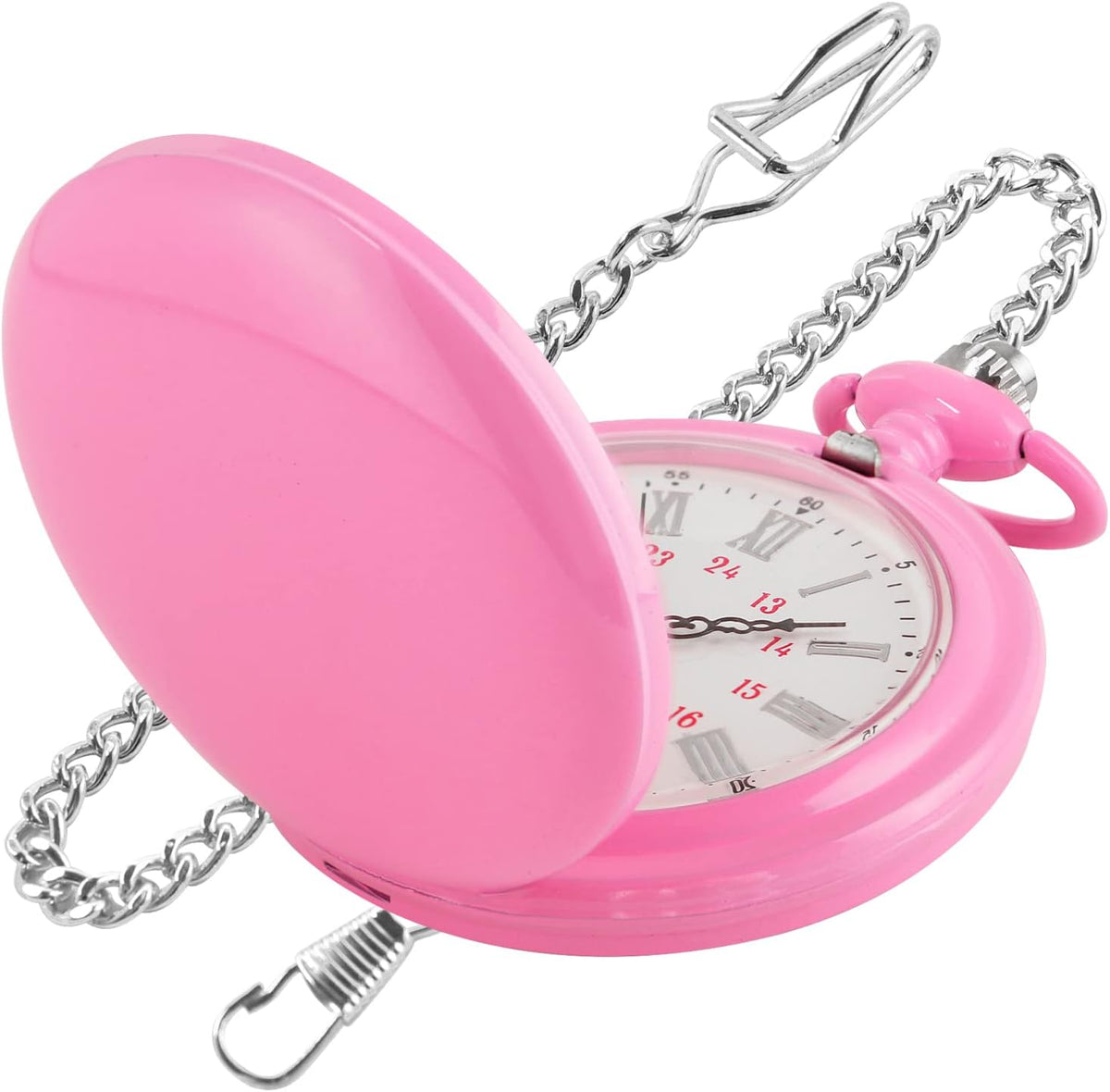 Smooth Cover Quartz Pocket Watch, Fashionable Roman Digital White Dial